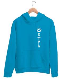 Göktürk,Göktürk logosu,Türkiye. Turkuaz Unisex Kapşonlu Sweatshirt