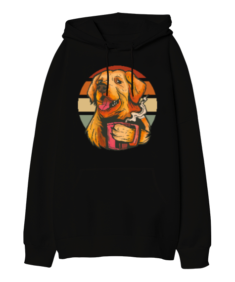 Golden Retriever Siyah Oversize Unisex Kapüşonlu Sweatshirt