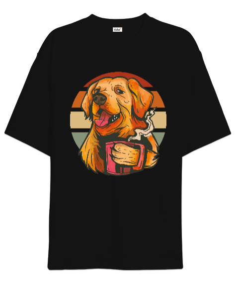 Golden Retriever Siyah Oversize Unisex Tişört