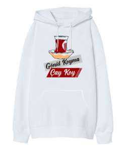 Gönül Koyma Çay koy Beyaz Oversize Unisex Kapüşonlu Sweatshirt