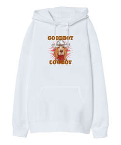 Good Boy - Cowboy Beyaz Oversize Unisex Kapüşonlu Sweatshirt