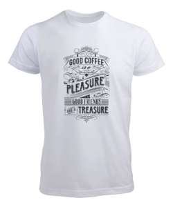 Good Coffe Pleasure Good Friends Treasure Beyaz Erkek Tişört