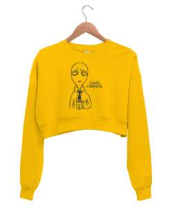 Good Morning - Günaydın Sarı Kadın Crop Sweatshirt