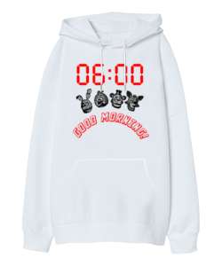 Good Morning U1 Beyaz Oversize Unisex Kapüşonlu Sweatshirt