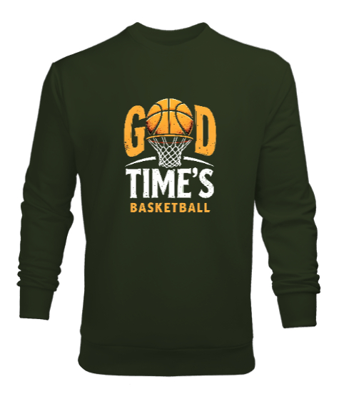 Tisho - Good Time Basketball - Basketbol ve Keyifli Zaman Haki Yeşili Erkek Sweatshirt