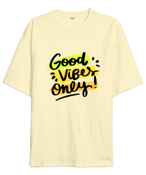 Good Vibes Only Baskılı Krem Oversize Unisex Tişört