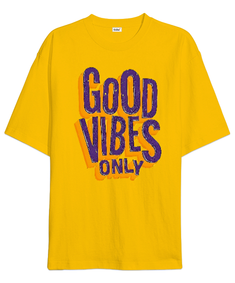 Good Vibes Only Sarı Oversize Unisex Tişört