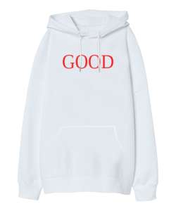 GOOD Yazılı Beyaz Oversize Unisex Kapüşonlu Sweatshirt