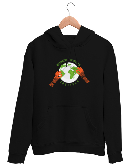 Tisho - Görevimiz Dünyayı Değiştirmek Korumak Siyah Unisex Kapşonlu Sweatshirt