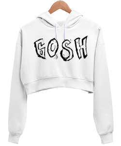 GOSH Beyaz Kadın Crop Hoodie Kapüşonlu Sweatshirt