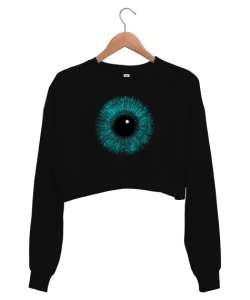 Göz - Eye Siyah Kadın Crop Sweatshirt