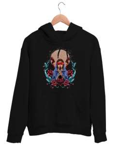 Gözler Bağlı - Gül ve Çiçekler Siyah Unisex Kapşonlu Sweatshirt