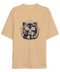 Gözlüklü Cool Panter Özel Tasarım Camel Oversize Unisex Tişört