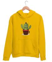 Gözlüklü Kaktüs ve Çölde Kaktüs Sarı Unisex Kapşonlu Sweatshirt - Thumbnail