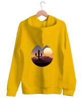 Gözlüklü Kaktüs ve Çölde Kaktüs Sarı Unisex Kapşonlu Sweatshirt - Thumbnail