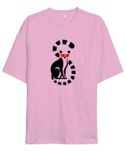 Gözlüklü Lemur Pembe Oversize Unisex Tişört