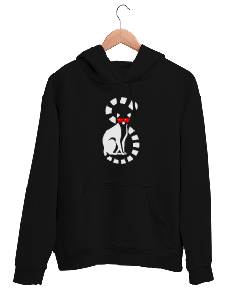 Tisho - Gözlüklü Lemur Siyah Unisex Kapşonlu Sweatshirt