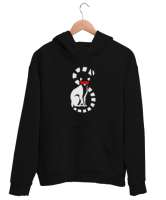 Gözlüklü Lemur Siyah Unisex Kapşonlu Sweatshirt - Thumbnail