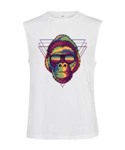 Gözlüklü Renkli Aksi Orangutan Özel Tasarım Fitness Beyaz Kesik Kol Unisex Tişört