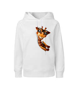 Gözlüklü Zürafa Beyaz Çocuk Unisex Hoodie Kapüşonlu