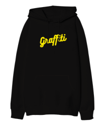 Graffiti Siyah Oversize Unisex Kapüşonlu Sweatshirt