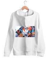 grafıtı hoodıe Beyaz Unisex Kapşonlu Sweatshirt - Thumbnail