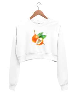 Granadilla meyvesi Beyaz Kadın Crop Sweatshirt