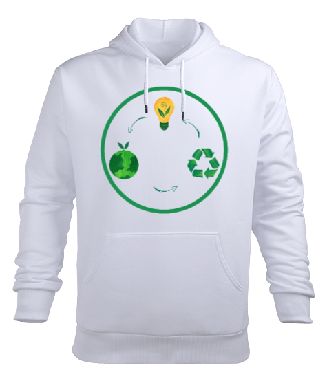 Green Beyaz Erkek Kapüşonlu Hoodie Sweatshirt