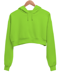 Green Tişört Kadın Crop Hoodie Kapüşonlu Sweatshirt