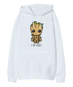 Groot Baskılı Kadın Kapşonlu Sweatshirt Oversize Unisex Kapüşonlu Sweatshirt