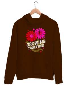 GROWING TOGETHER Kahverengi Unisex Kapşonlu Sweatshirt