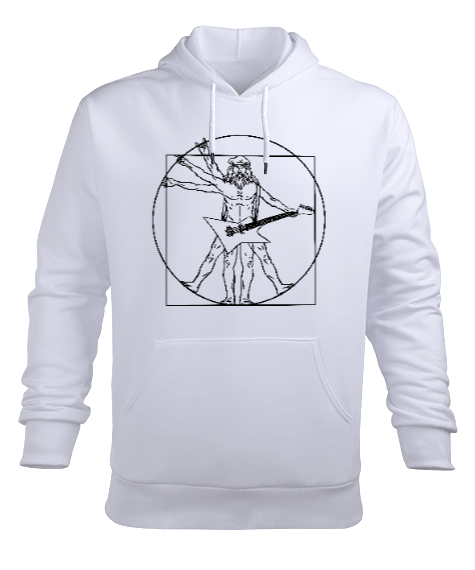 Guitar Man Beyaz Erkek Kapüşonlu Hoodie Sweatshirt