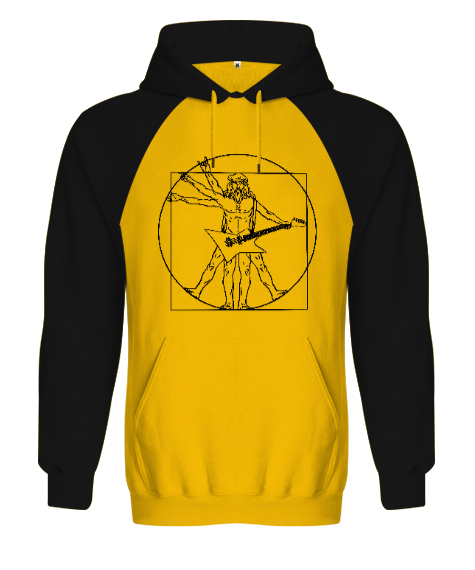 Guitar Man Sarı/Siyah Orjinal Reglan Hoodie Unisex Sweatshirt