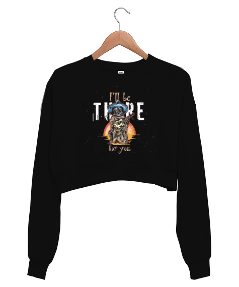 Guitar Skeleton - Gitarist İskelet Siyah Kadın Crop Sweatshirt