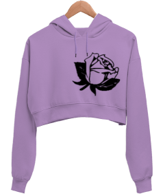 Gül Kadın Crop Hoodie Kapüşonlu Sweatshirt