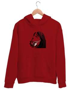 Gül Resimli Kırmızı Unisex Kapşonlu Sweatshirt