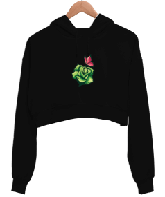 GÜl TASARIM Kadın Crop Hoodie Kapüşonlu Sweatshirt - Thumbnail