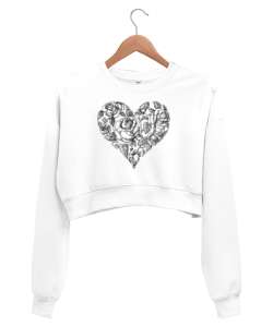 GÜL VE KALP Beyaz Kadın Crop Sweatshirt