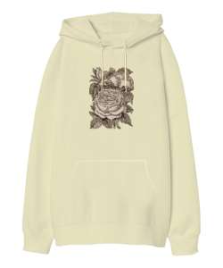 Güller - Roses V2 Krem Oversize Unisex Kapüşonlu Sweatshirt