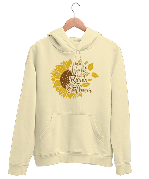 Tisho - Güllerle Dolu Dünyada Ayçiçeği Ol - Flowers - Çiçek Krem Unisex Kapşonlu Sweatshirt