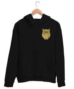 Güllü baykuşlu tasarım Siyah Unisex Kapşonlu Sweatshirt