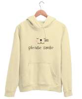 Gülümse Lütfen - Please Smile - Kedi Krem Unisex Kapşonlu Sweatshirt - Thumbnail