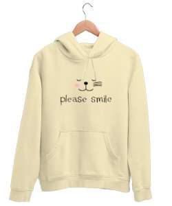 Gülümse Lütfen - Please Smile - Kedi Krem Unisex Kapşonlu Sweatshirt