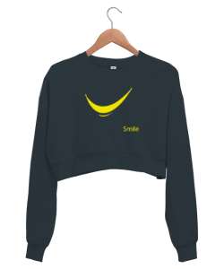 Gülümse - Smile Füme Kadın Crop Sweatshirt