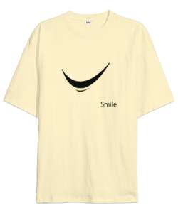 Gülümse - Smile Krem Oversize Unisex Tişört