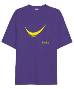 Gülümse - Smile Mor Oversize Unisex Tişört