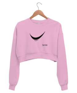 Gülümse - Smile Pembe Kadın Crop Sweatshirt