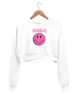  Gülümsemek Smile Beyaz Kadın Crop Sweatshirt