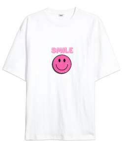  Gülümsemek Smile Beyaz Oversize Unisex Tişört