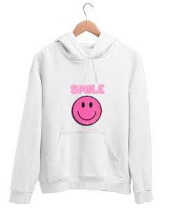 Gülümsemek Smile Tasarımı Beyaz Unisex Kapşonlu Sweatshirt